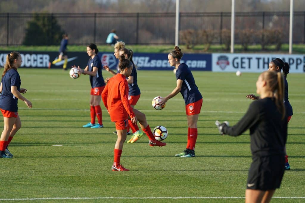 women playing soccer